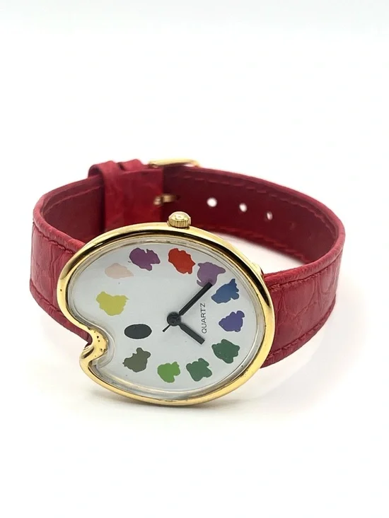 Vintage Palette Paint Quartz Watch with Red Leather Strap - Picture 2 of 13